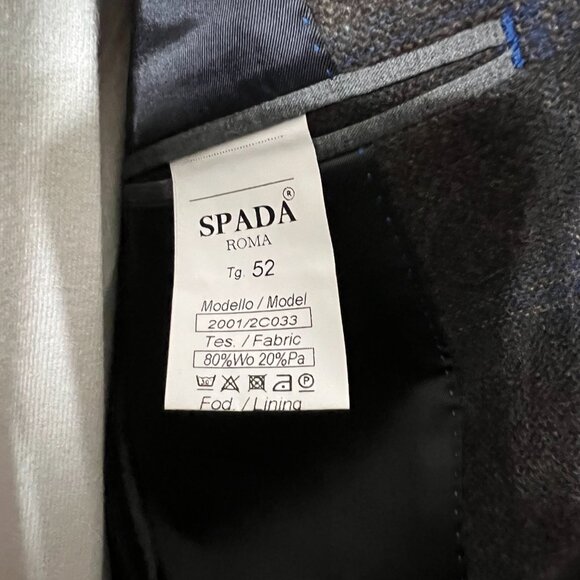 Spada Roma Mens Gray Plaid Wool Single Breasted Two Button Blazer Size 52 - Picture 6 of 7